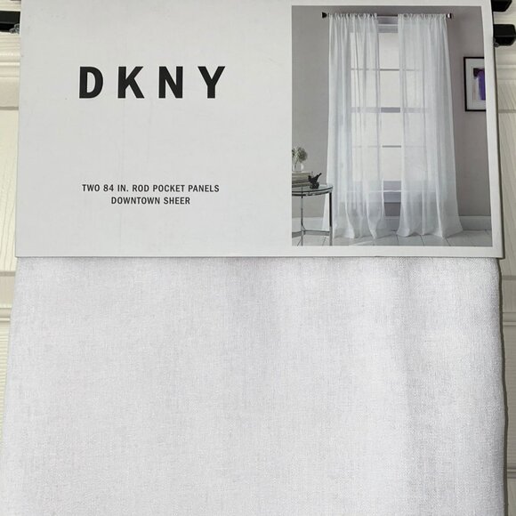 DKNY 50 x 84 DOWNTOWN SHEER White Window Curtains 2 Panels Drapes Set. - Picture 1 of 11